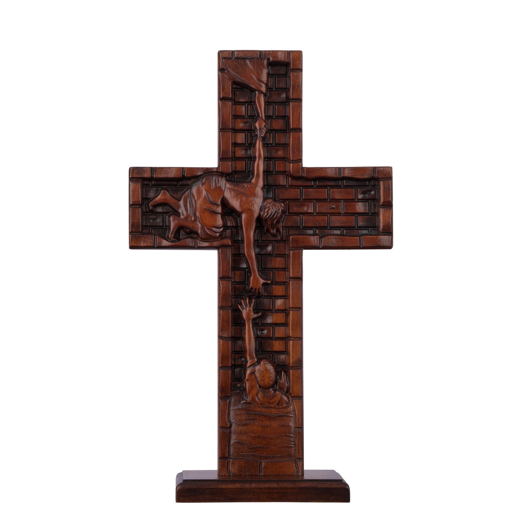 Texphw Wood Cross - Christian Hanging Wall Mantel Decor with Blessed Jesus Design Enrich Your Home Prayer Room or Church with Religious Art Gifts Ideal for Christmas Table Decor and Wall Art, 15in