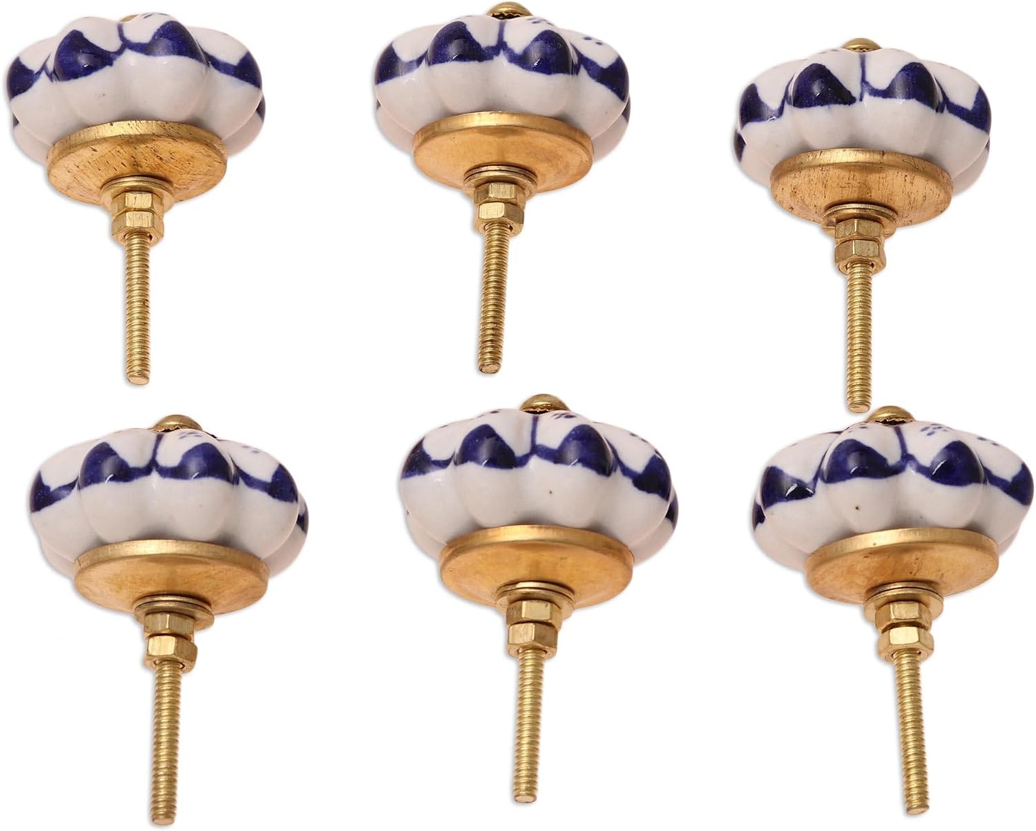 NOVICA Floral Ceramic Knobs, Blue and White, 'Lapis Flowers' (Set of 6)