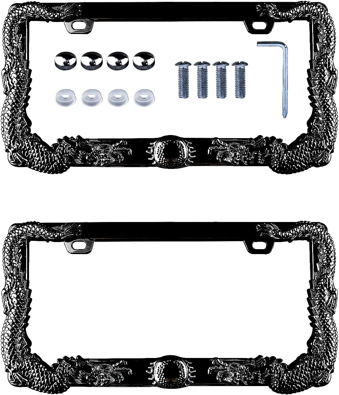 2PCS Skull Car License Plate Frame American Standard License Plate Holder, Car License Plate Covers with Screws & Tools (Skeleton, 12.65 * 6.5 * 3.85)