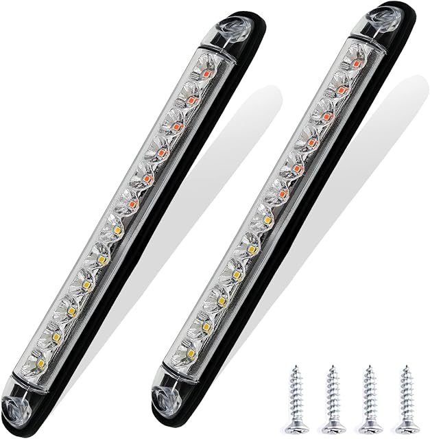 PSEQT 10" LED Trailer Tail Light Bar + Brake Stop +Turn Signal Lights Assembly Identification Red & Amber Sequential Strobe Strip Light Waterproof for Wrangler Pickup Golf Cart Offroad Truck RV UTV