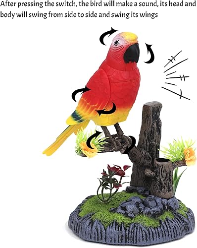 Miniatura 2 de La grabación eléctrica de loro parlante repite lo que dices loro torcido, agitando alas juguete realista periquito en una rama de árbol