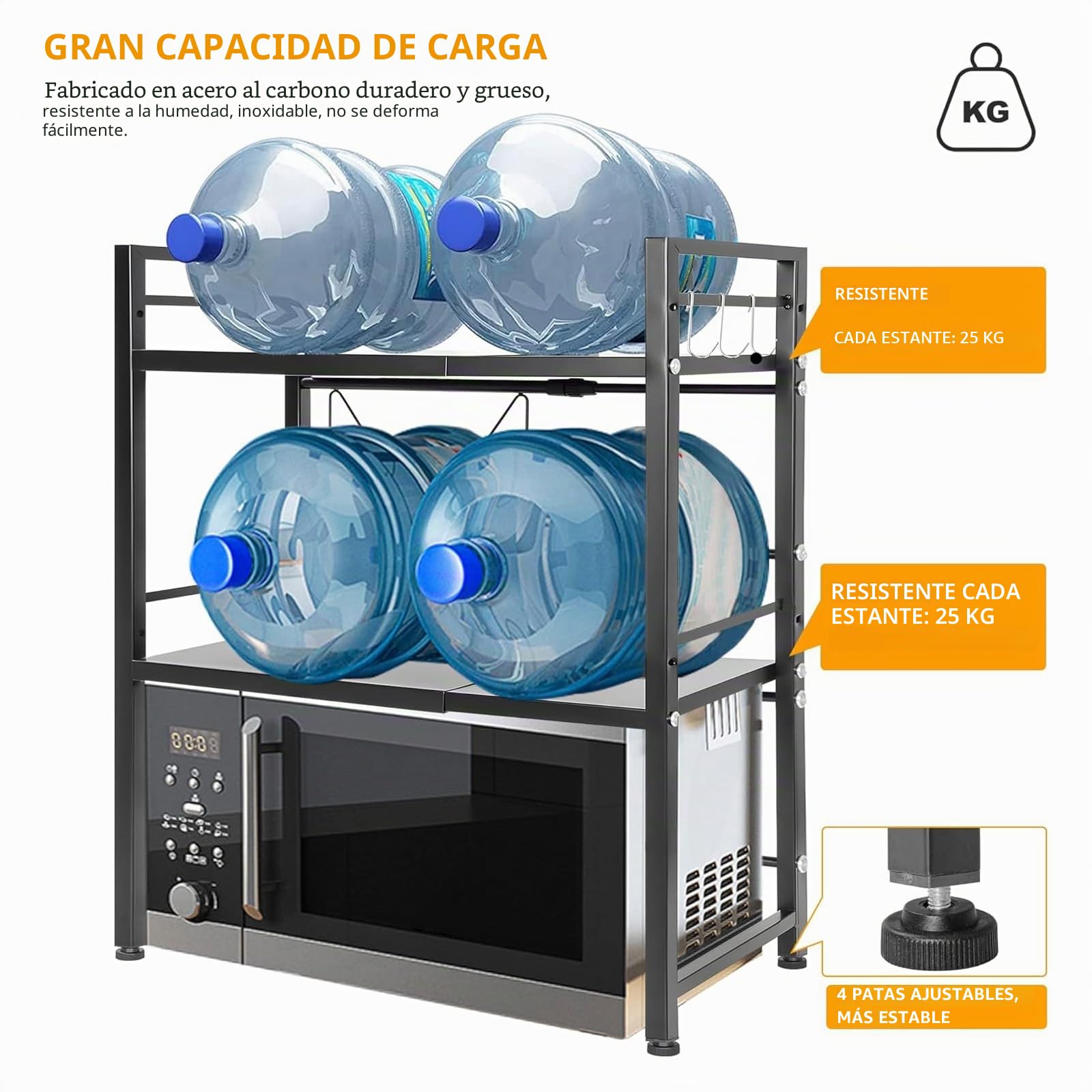 OUUTMEE Estantería expandible para microondas, estantería para microondas ajustable en altura de acero al carbono, organizador de mesa de cocina plegable para tostadora (negro de 3 niveles)