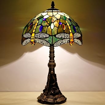 Tiffany Table Lamp Stained Glass 12X12X19 Amber Yellow Dragonfly | Antique Reading Light