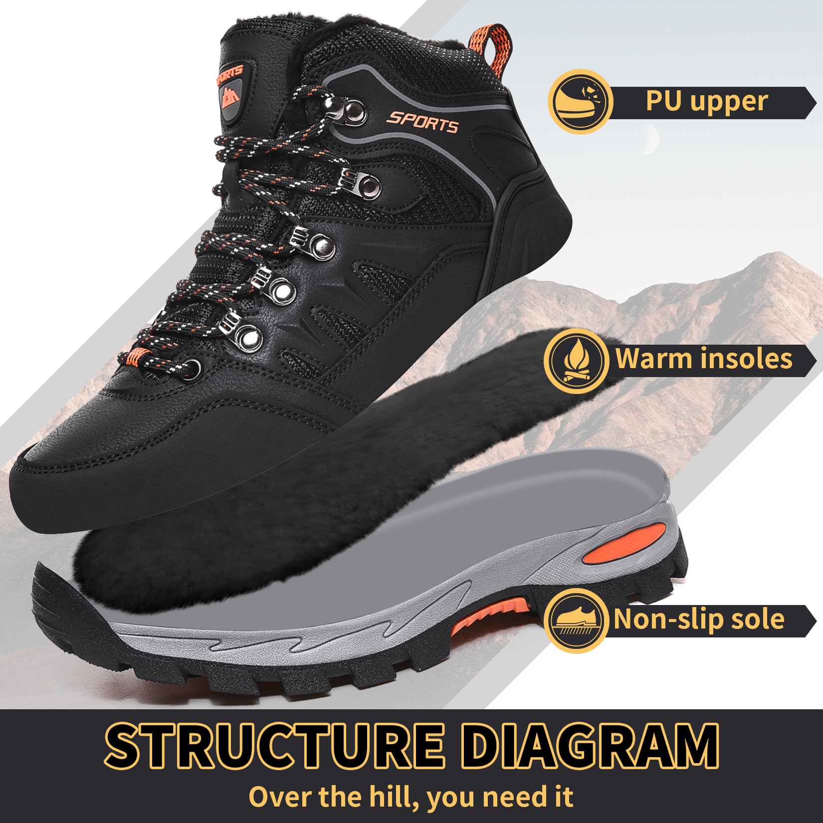 Littleplum Winterschuhe Herren Stiefel Warm Gefüttert Winterstiefel rutschfest Outdoor Wanderschuhe Schneestiefel