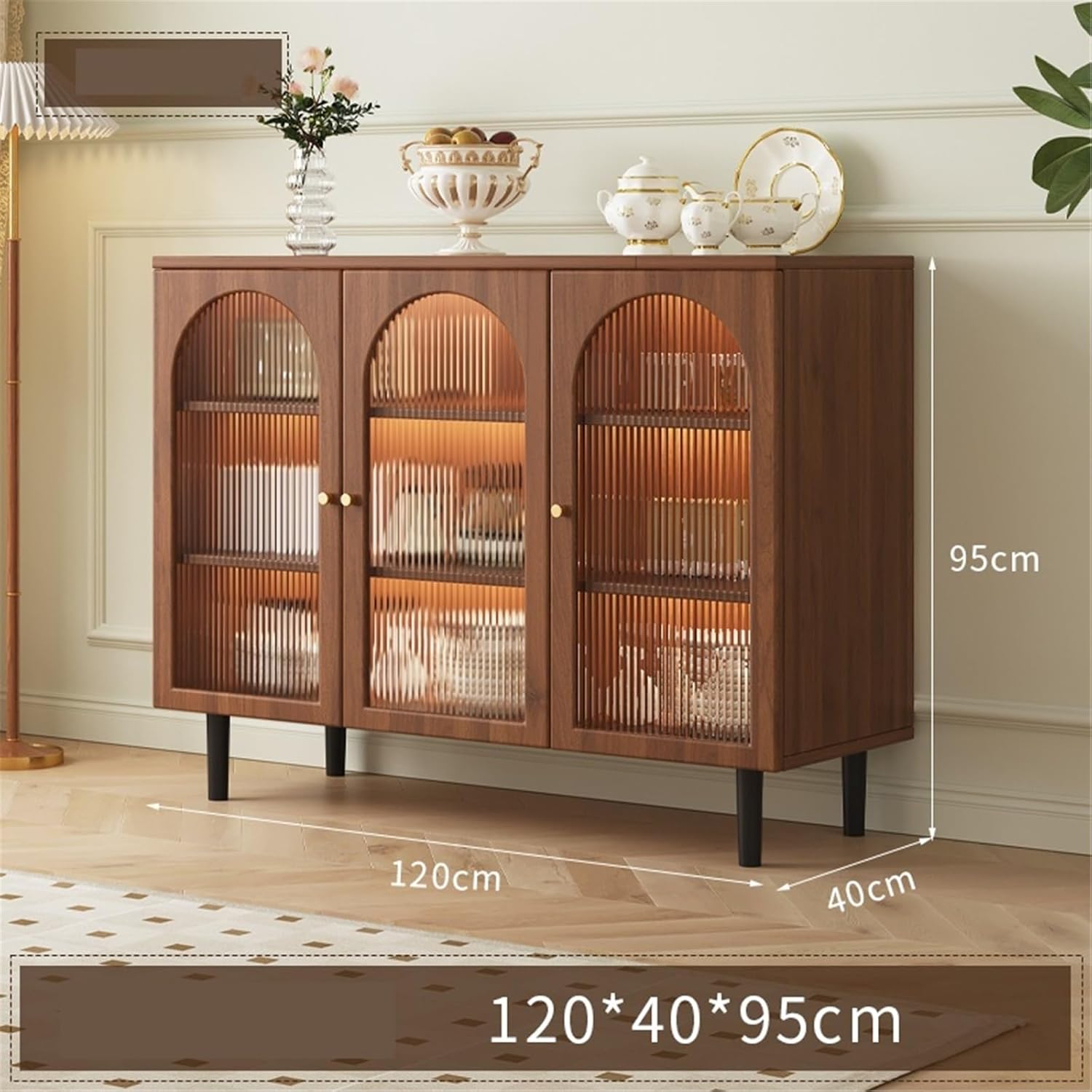 Sideboard Cabinet Glass Door Wooden Sideboard Simple Rattan Storage Home Restaurant Tea Kitchen Console Coffee Table