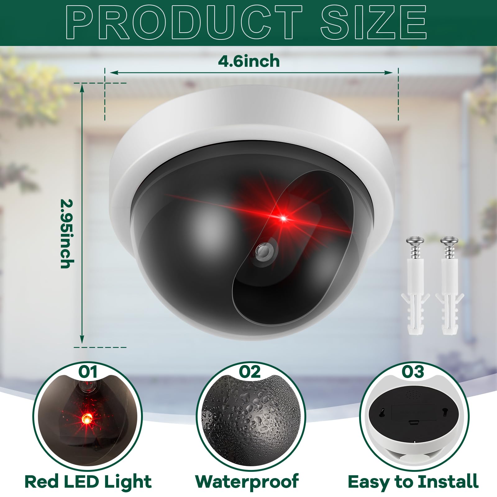 Lot de 4 fausses caméras de surveillance avec LED rouge clignotante, blanc