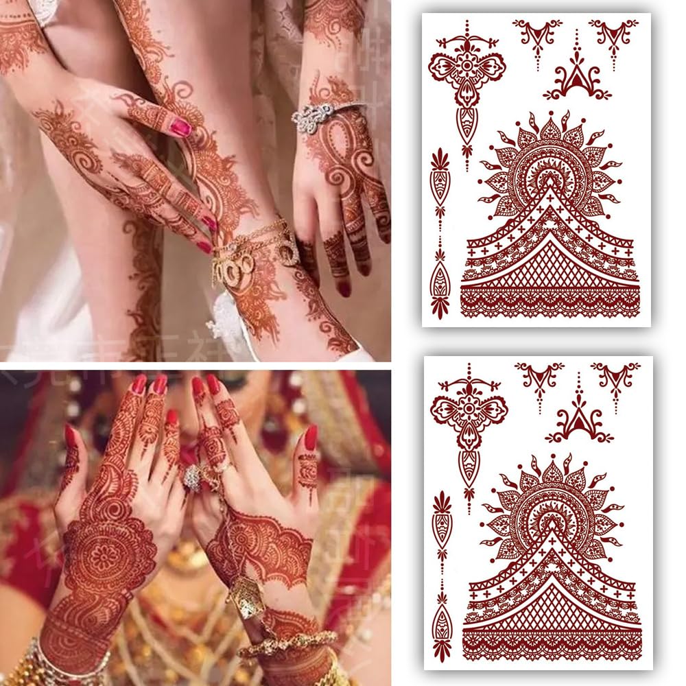 S.A.V.I 2 Sheets Natural Henna Mehendi Tattoo Stickers – Waterproof for Women's Hands, Arms & Body Decor - 21x15cm-picture-38