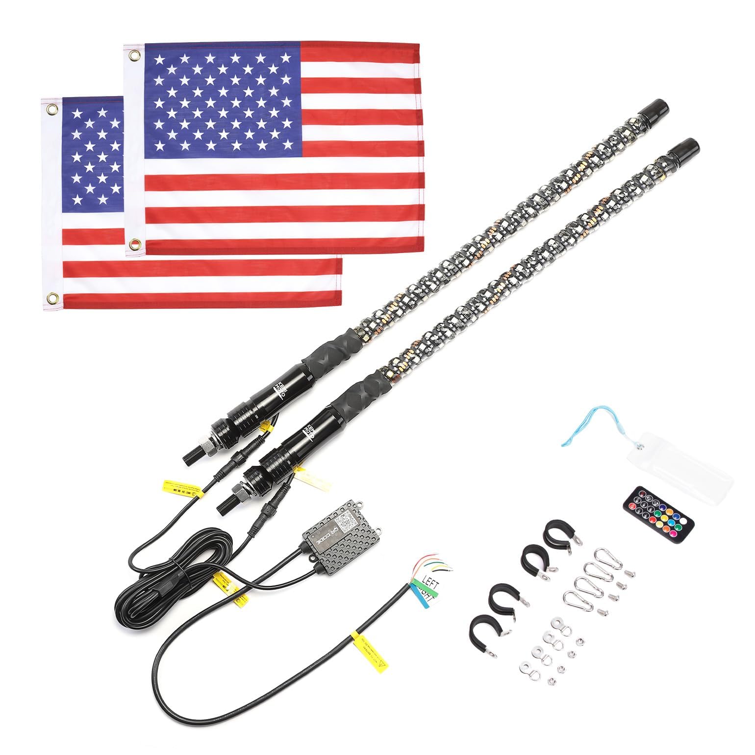 KEMIMOTO 2pc 2ft Spiral Whip Lights for Side by Side, Smart Phone Control LED Whip Lights for UTV ATV Buggy Boat Offroad Compatible with Polaris RZR Can-Am Maverick X3 Sportsman