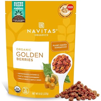 Navitas Organics Goldenberries For Healthy Snacks, Topping, Baking & More Dried Fruit No Added Sugar & Sulfite Free USDA Organic, Non GMO, Kosher, Gluten Free, Vegan 8oz. Bag, 8 Servings