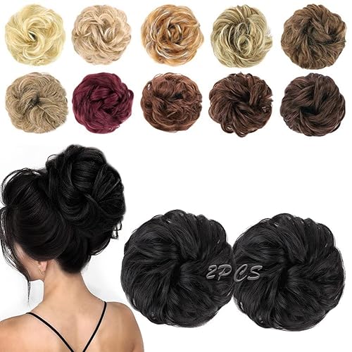 MORICA 2 extensiones de moño de cabello desordenado, rizado, ondulado, desordenado, sintético, para mujer.