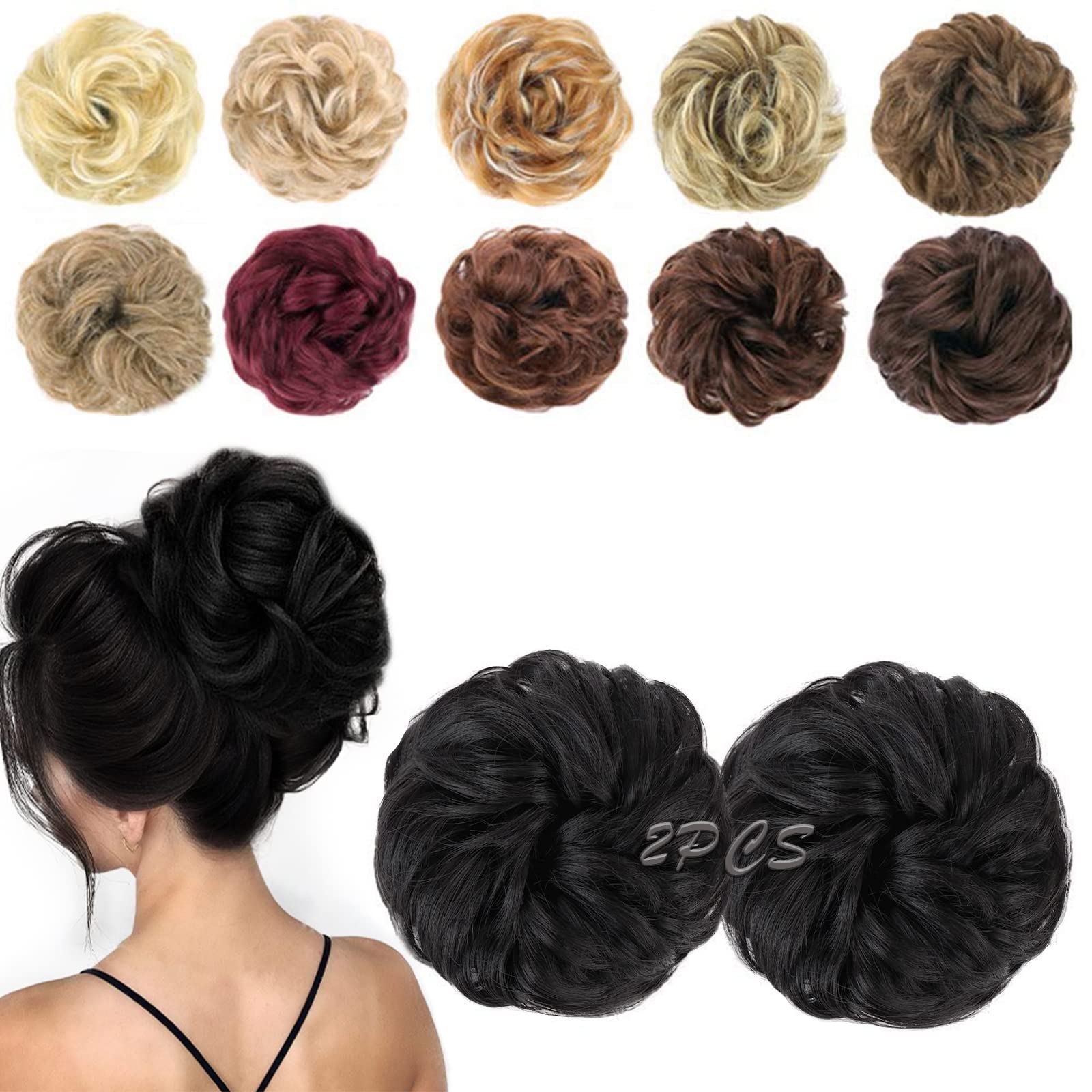 MORICA1PCS Messy Hair Bun Hair Scrunchies Extension Curly Wavy Messy Synthetic Chignon for Women (1B)