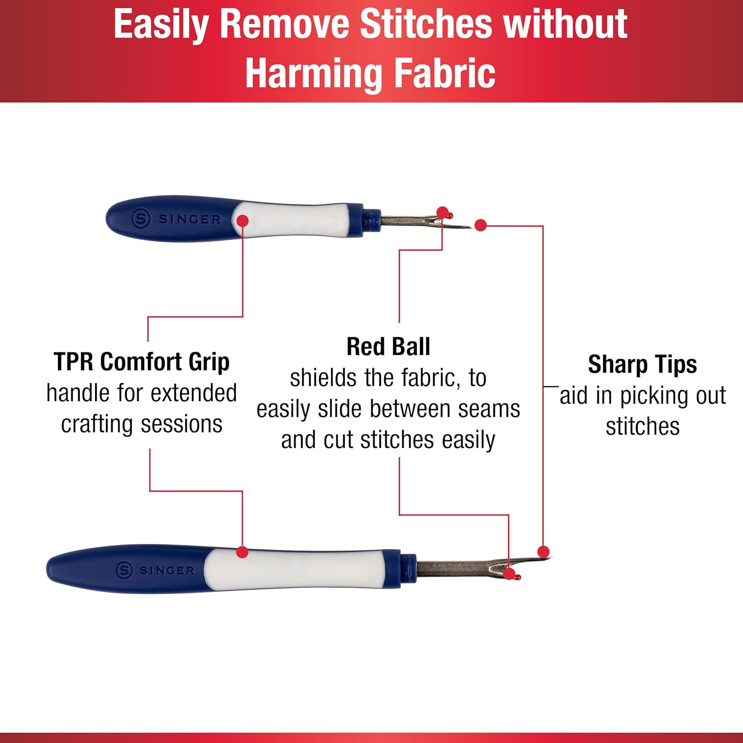 SINGER Comfort Grip Seam Ripper, Blue/White 2 Piece