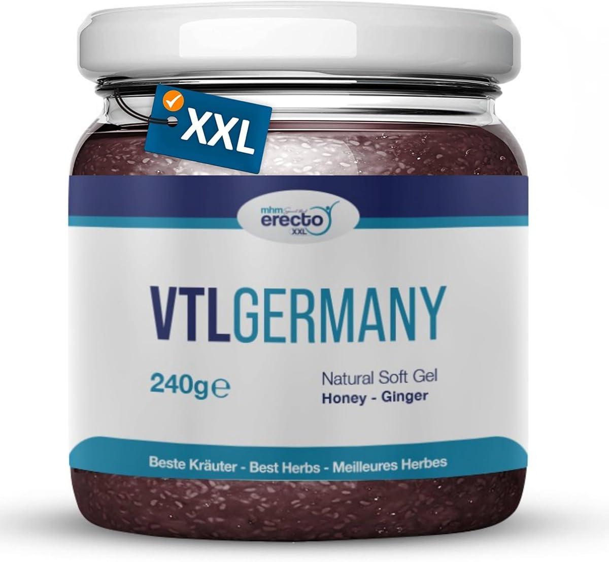VTL Germany 240g Glas, Extra Stark für aktive Männer, HOCHDOSIERT Maca und Tribulus Herbal Gel Supplement - 1 Stück