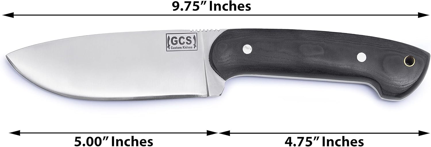GCS Handmade Micarta Handle D2 Tool Steel Tactical knife Hunting Knife Camp Knife with leather sheath Full tang blade designed for Hunting & EDC GCS170