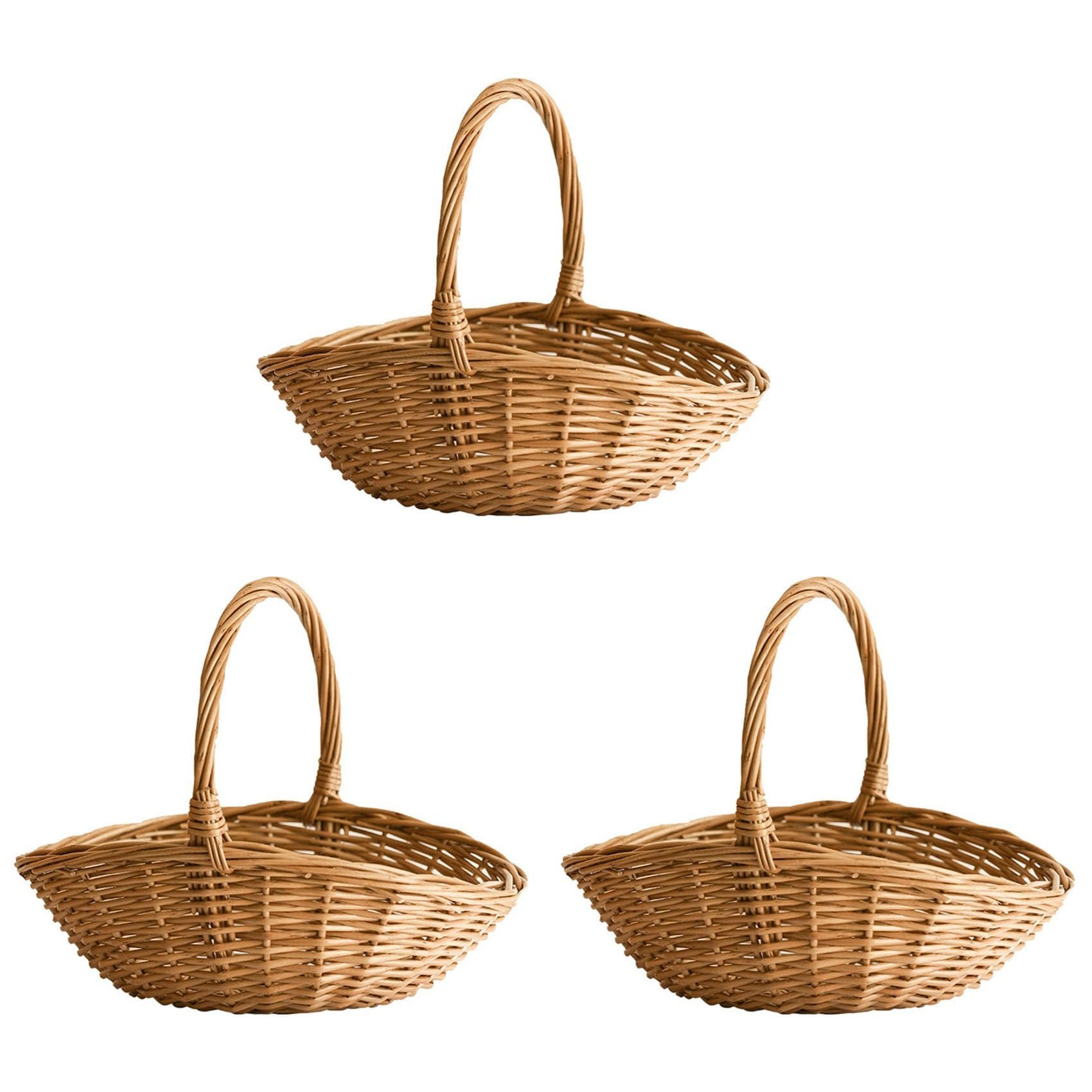 3X Cesta de Mimbre con Asa, Cesta de Compras de Mimbre, Cesta de Regalo, Cestas de Picnic, Cesta de Almacenamiento de Cocina - Pequeña