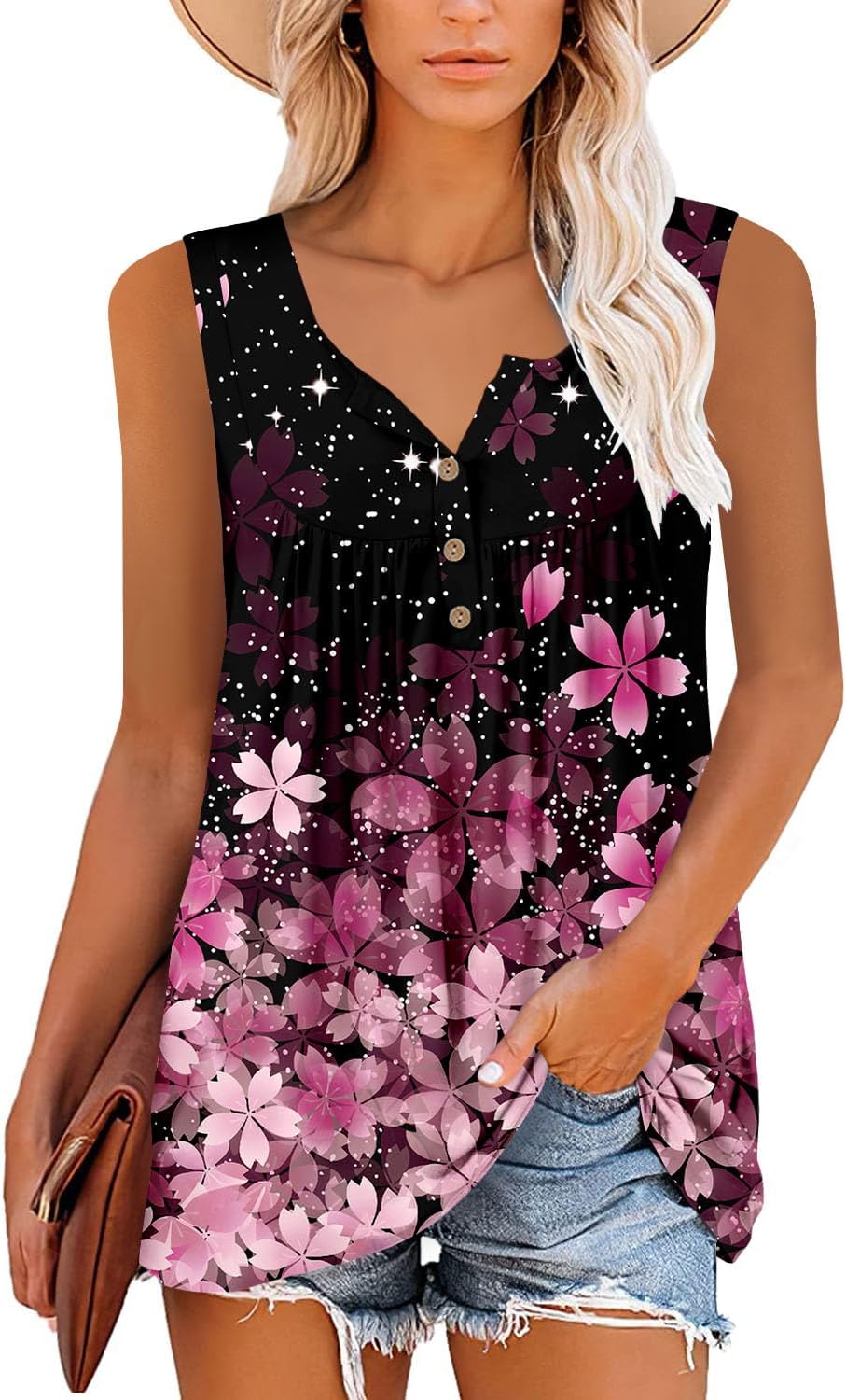 MODARANI Casual Summer Shirts for Women Flowy Tunic Tops Fit and Flare Floral Blouses