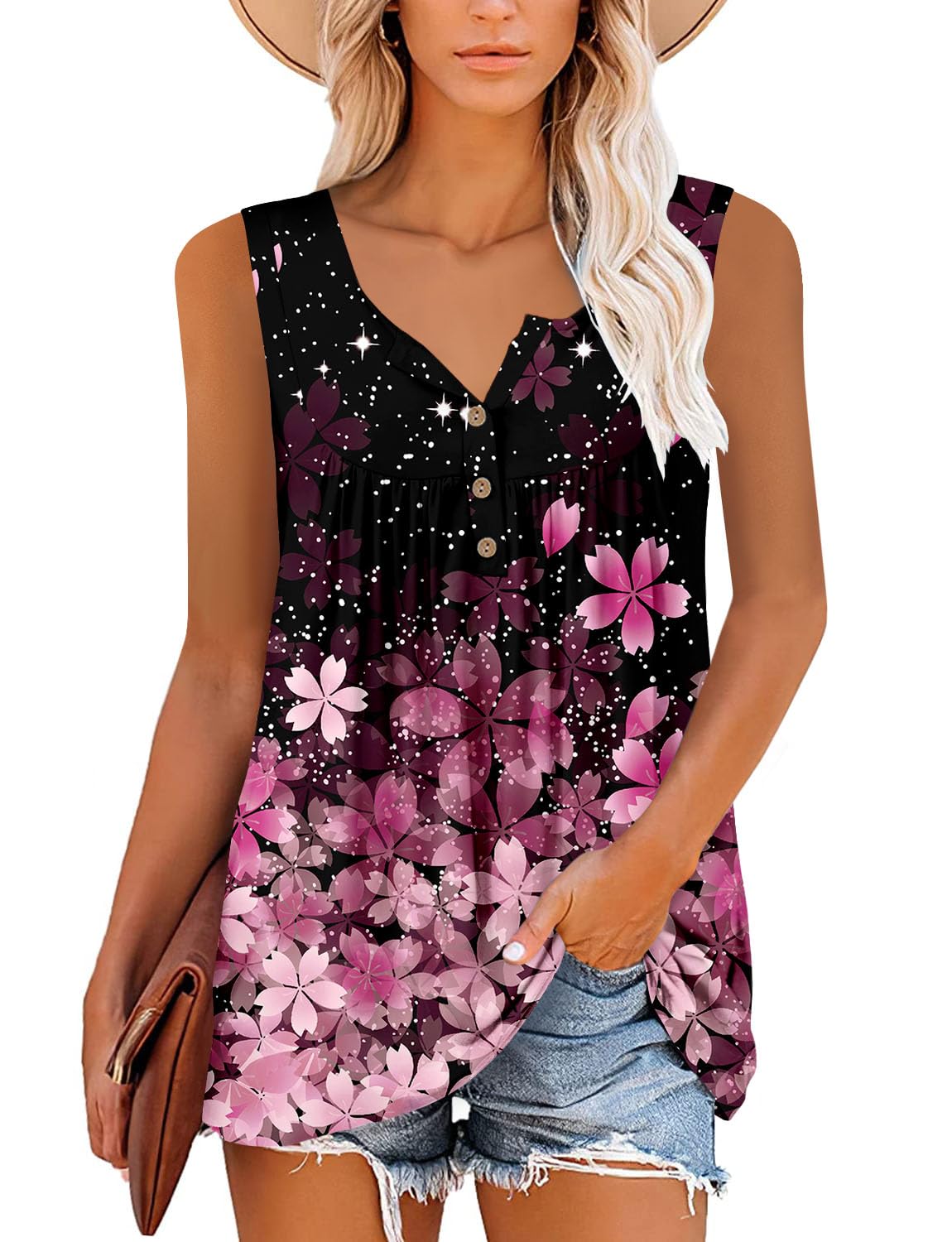 MODARANI Casual Summer Shirts for Women Flowy Tunic Tops Fit and Flare Floral Blouses