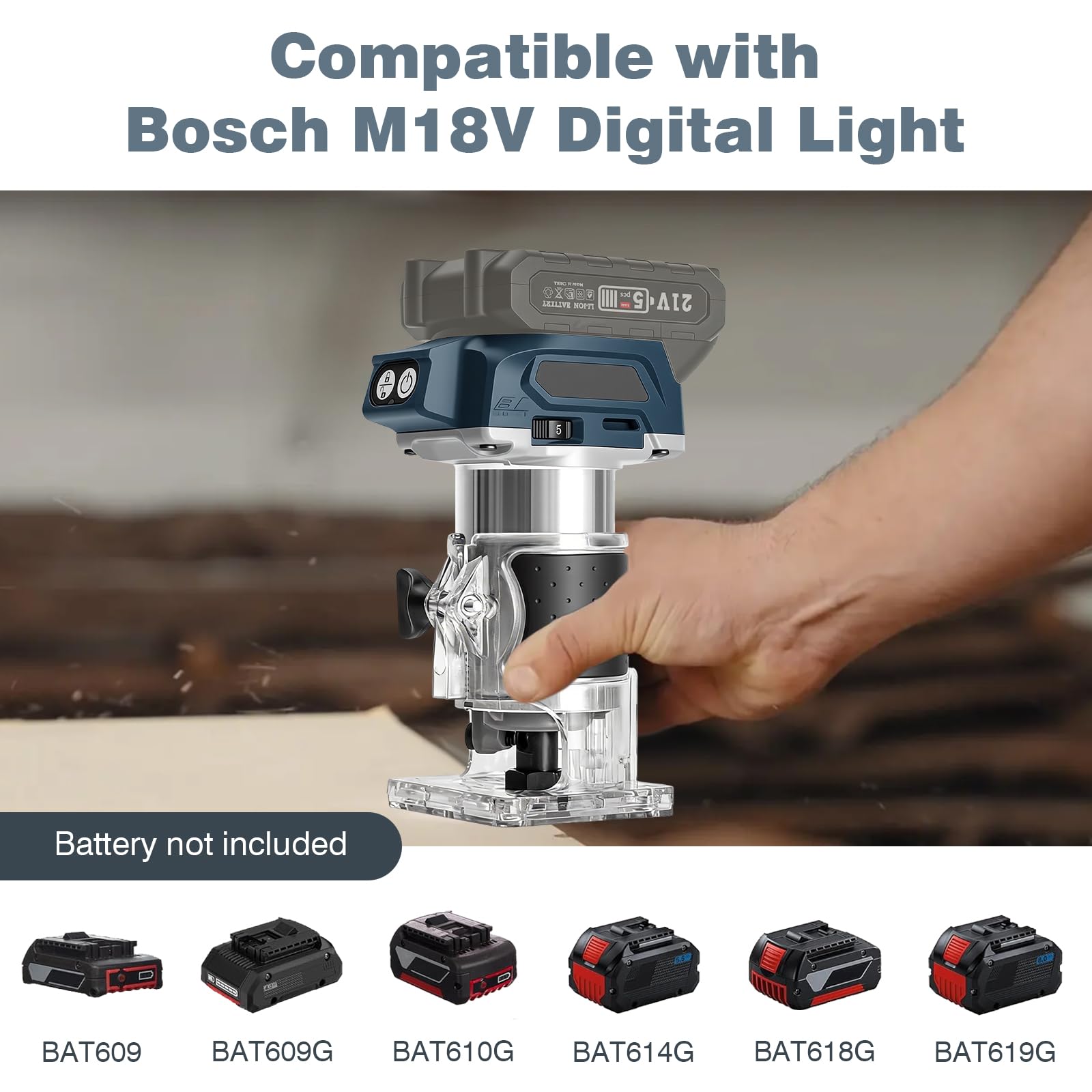 Bois Défonceuse Affleureuse compatible avec Bosch 18V Batterie, 800 W Fraise à bordure sans fil, Routeur à Bois Électrique sans fil avec 5 vitesses, fraise à bords sans balais (sans batterie)