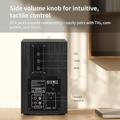 Miniatura 7 de Altavoces alimentados para estantería de 35 W RMS, altavoces de tocadiscos con woofer de 4 pulgadas y tweeters de 1 pulgada con montaje en pared