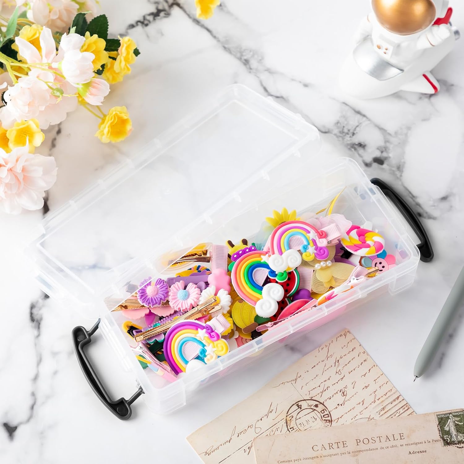 Gueevin 24 Pcs Large Capacity Plastic Pencil Box Clear Plastic Pencil Case Crayon Box with Snap Tight Lid Watercolor Pen Storage Brush Organizer Drawing Tools Container (Black)