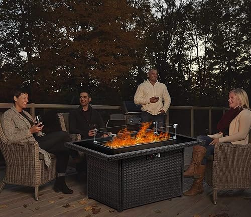 Miniatura 9 de Mesa para fogata de propano, 44 pulgadas, 55000 BTU, rectangular con protector de viento de vidrio para patio exterior (parte superior de aluminio