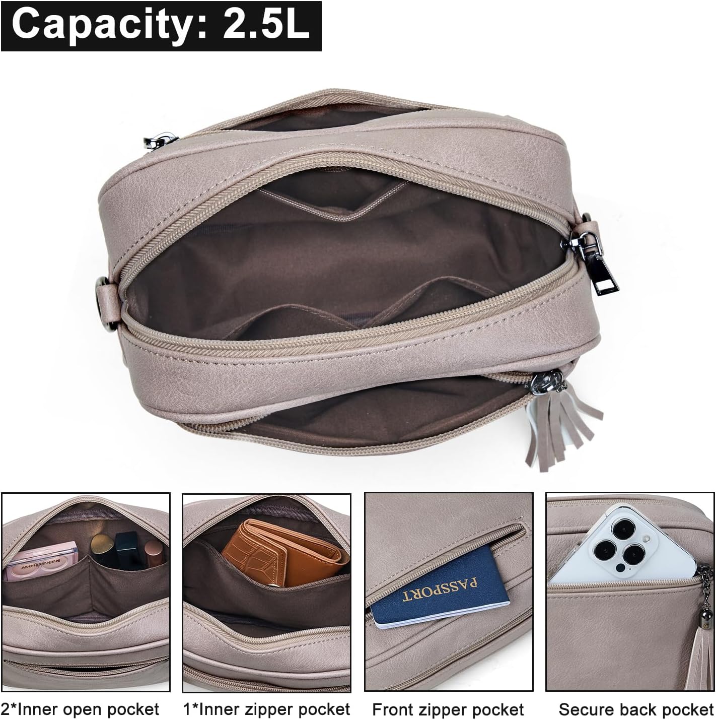 Bluome Small Crossbody Purse for Women – Multi Pocket Travel Purses Crossbody Bag Shoulder Handbags with Adjustable Strap - Image 3