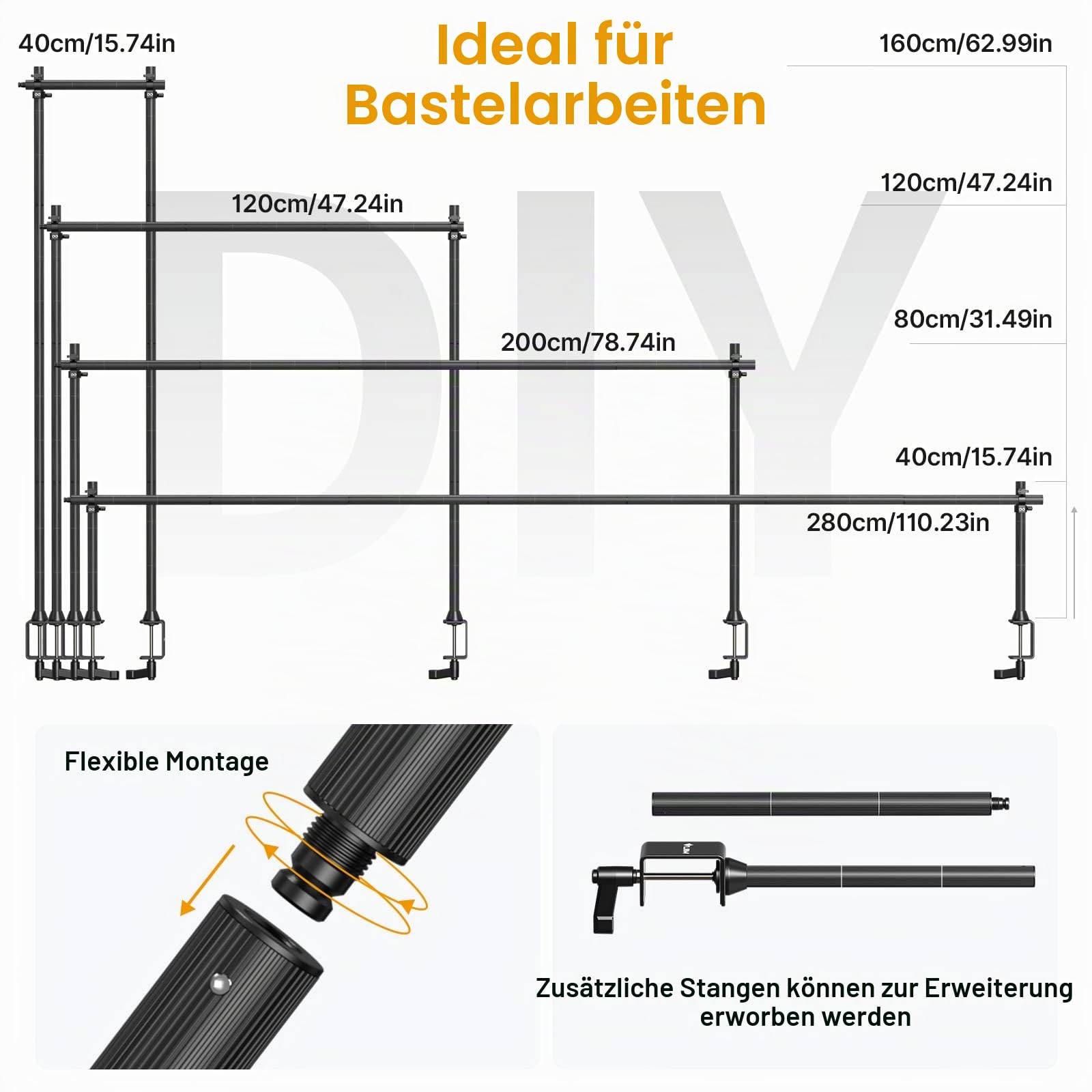 JUSMO LS15 Pro Kamera-Schreibtischhalterung, Aluminium, Überkopf-Kamera-Halterung, Tisch-Multi-Gerätestange zur Montage von magischen Armklemmen, DSLR, Kameras, Telefon, Licht, Mikrofon, Streaming
