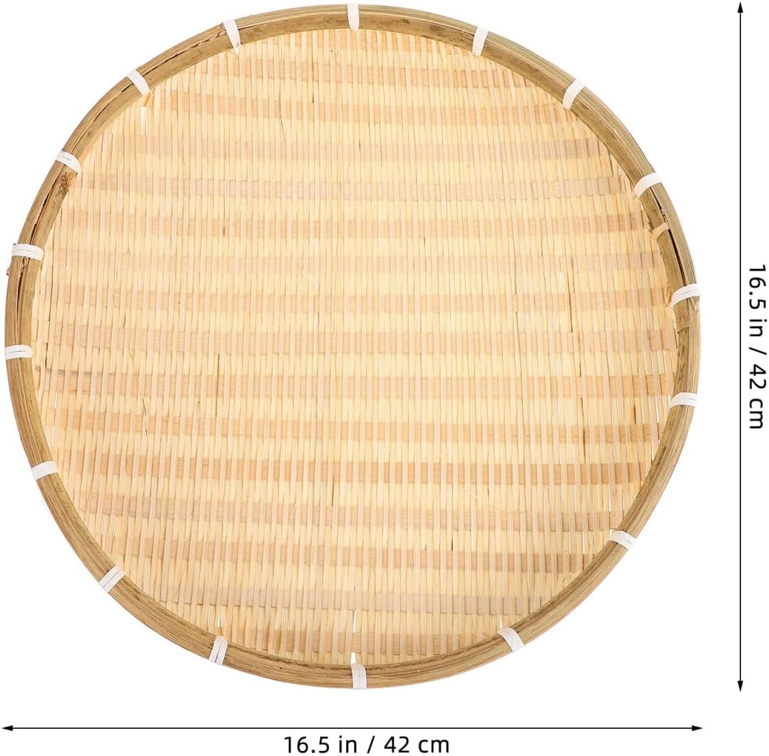 GANAZONO 16 Inch Bamboo Round Tray Woven Basket for Food Serving and Drying Handmade Bamboo Sieve for Kitchen Home and Party Use - Image 2