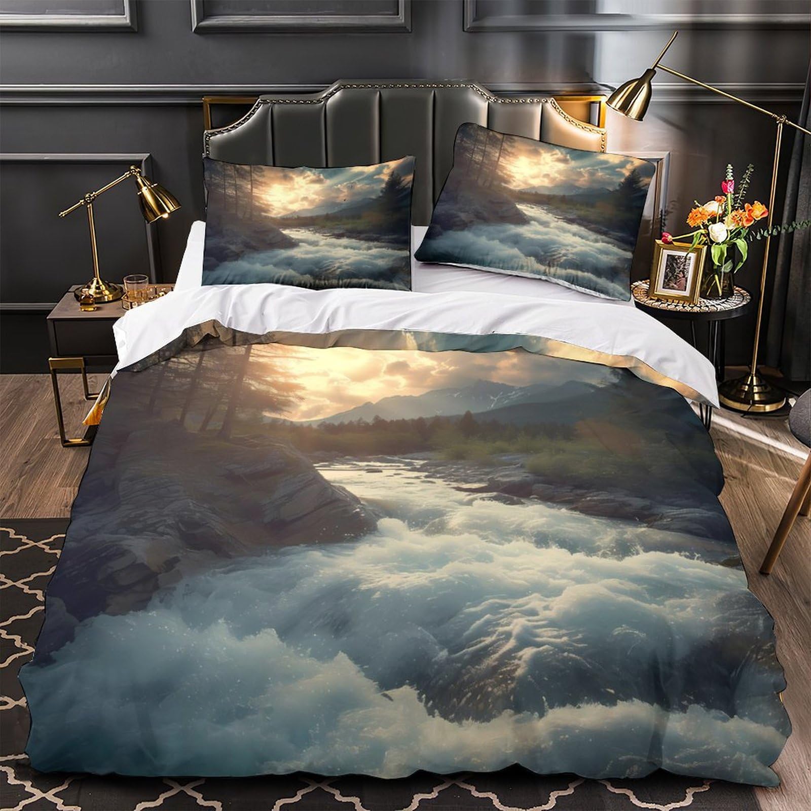 Housse de couette montagne 140x200 parure de lit microfibre 3D