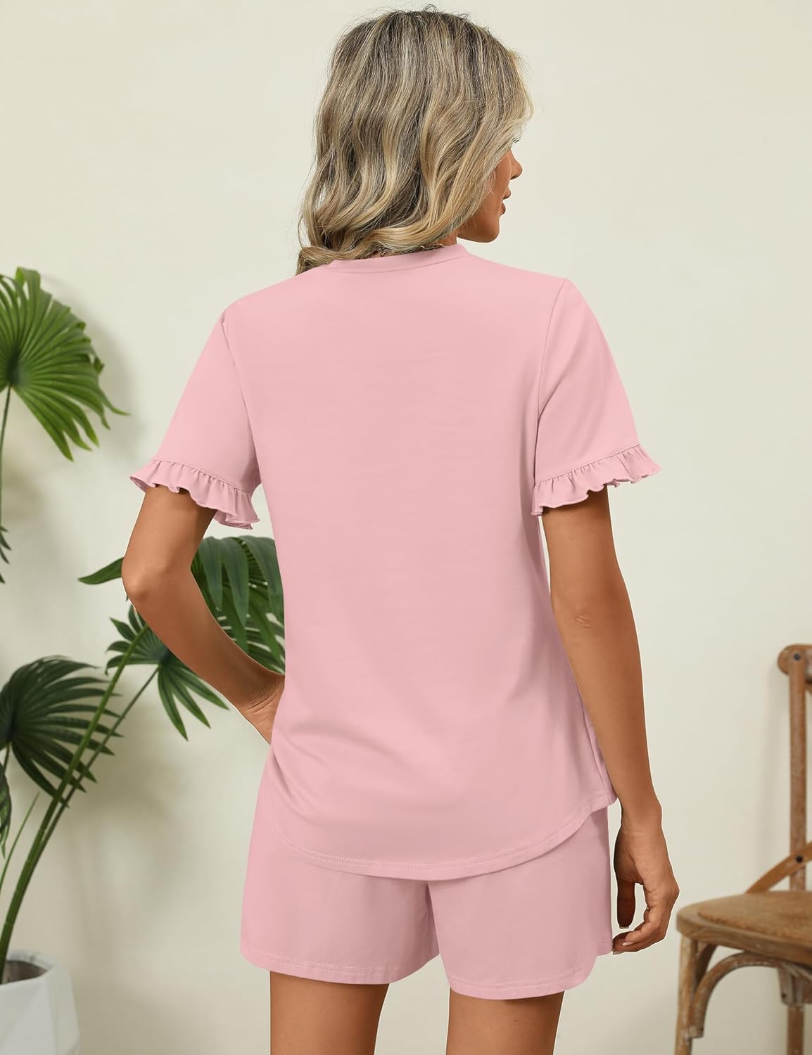 Ivicoer 2 Piece Sets for Women Casual Summer Loungewear Short Sleeve Tops and Elastic Waist Shorts with Pockets - Image 4