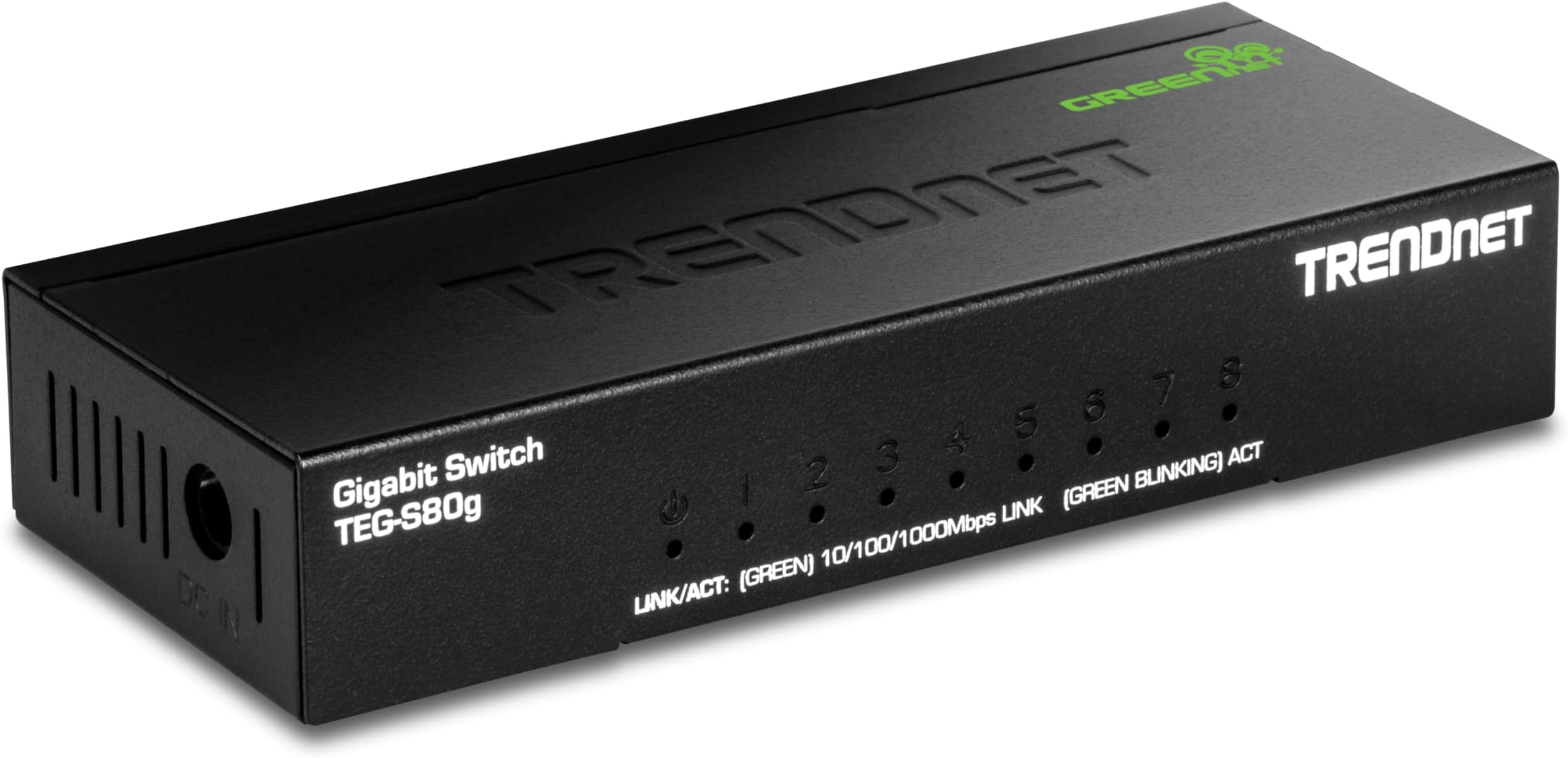TRENDnet 8-Port Mini Gigabit Switch, TEG-S80g, Ethernet Splitter, NDAA + TAA Compliant, Desktop Metal Ethernet Network Switch, 8 x Gigabit Ports, Fanless, Lifetime Protection, Black