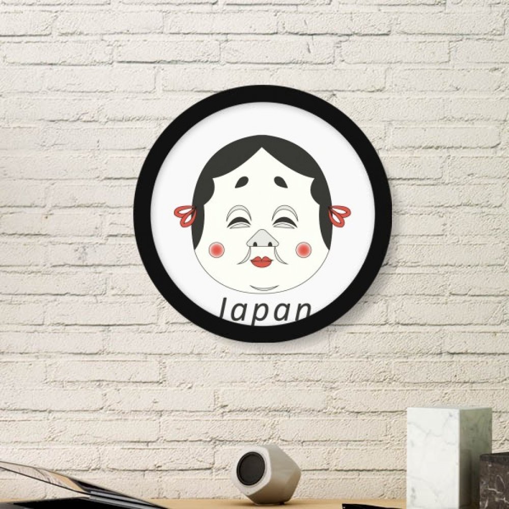 Máscara de mujer japonesa cuadro redondo negro de pintura artística DIYthinker