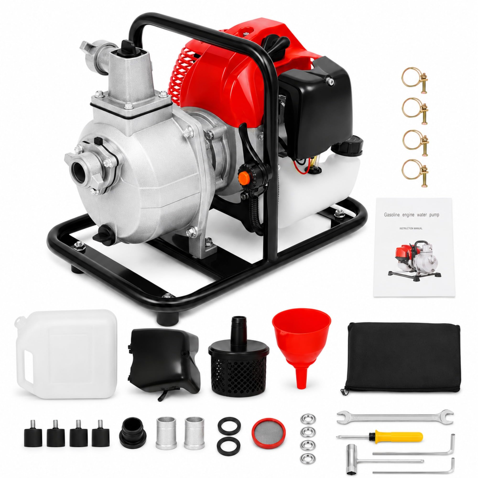 Bomba de agua de gasolina de 2 tiempos, 43 cm³, 135 l/min, 30 m, 1 pulgada