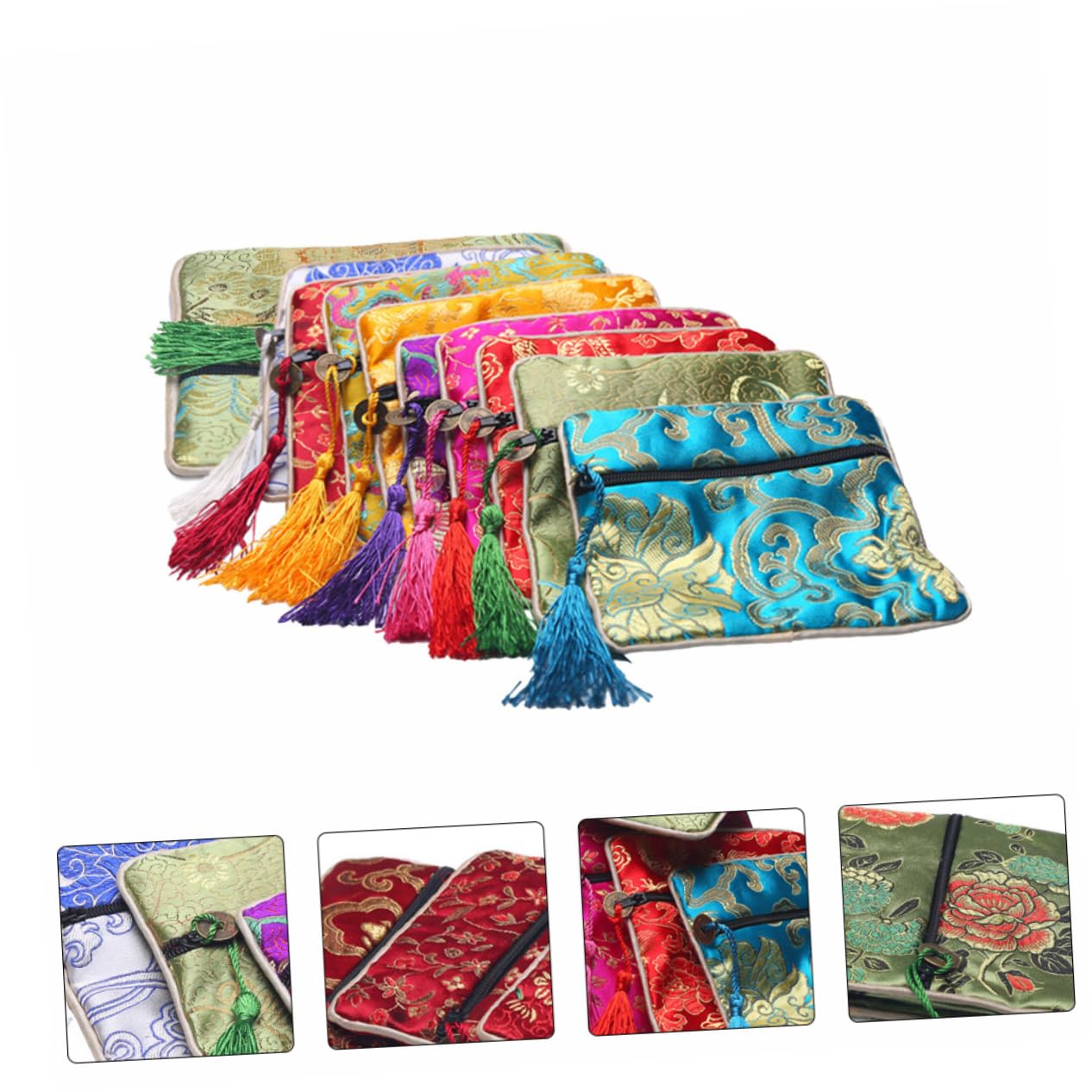 ABOOFAN 10pcs Vintage Buddha Beads Storage Bag Soft Jewelry Pouch for Bracelets Necklaces and Pendants Mixed Color Design for Organization