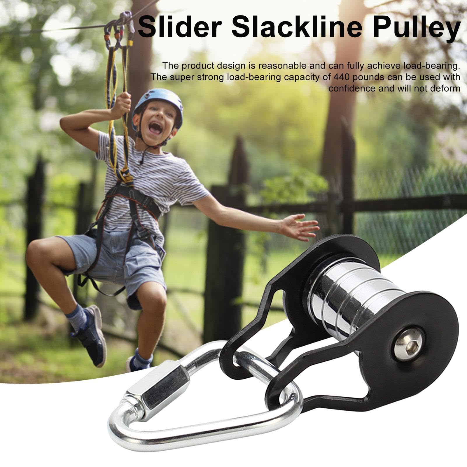 Puleggia con moschettone, puleggia con 5 ruote, Slider Slacklin-e Pulley, accessori per cuscinetti scorrevoli, rullo per corda in acciaio per Slider, Multifunzionale Zip Linne