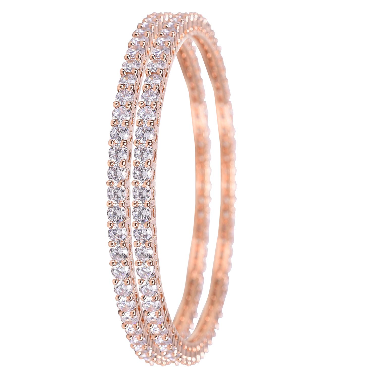 Ratnavali Jewels Beautiful CZ/AD American Diamond Studded Rose Gold Plated Traditional Round Solitaire Bangles Set for Women-2.4 (B07JL3XT9V) Amazon Price History, Amazon Price Tracker