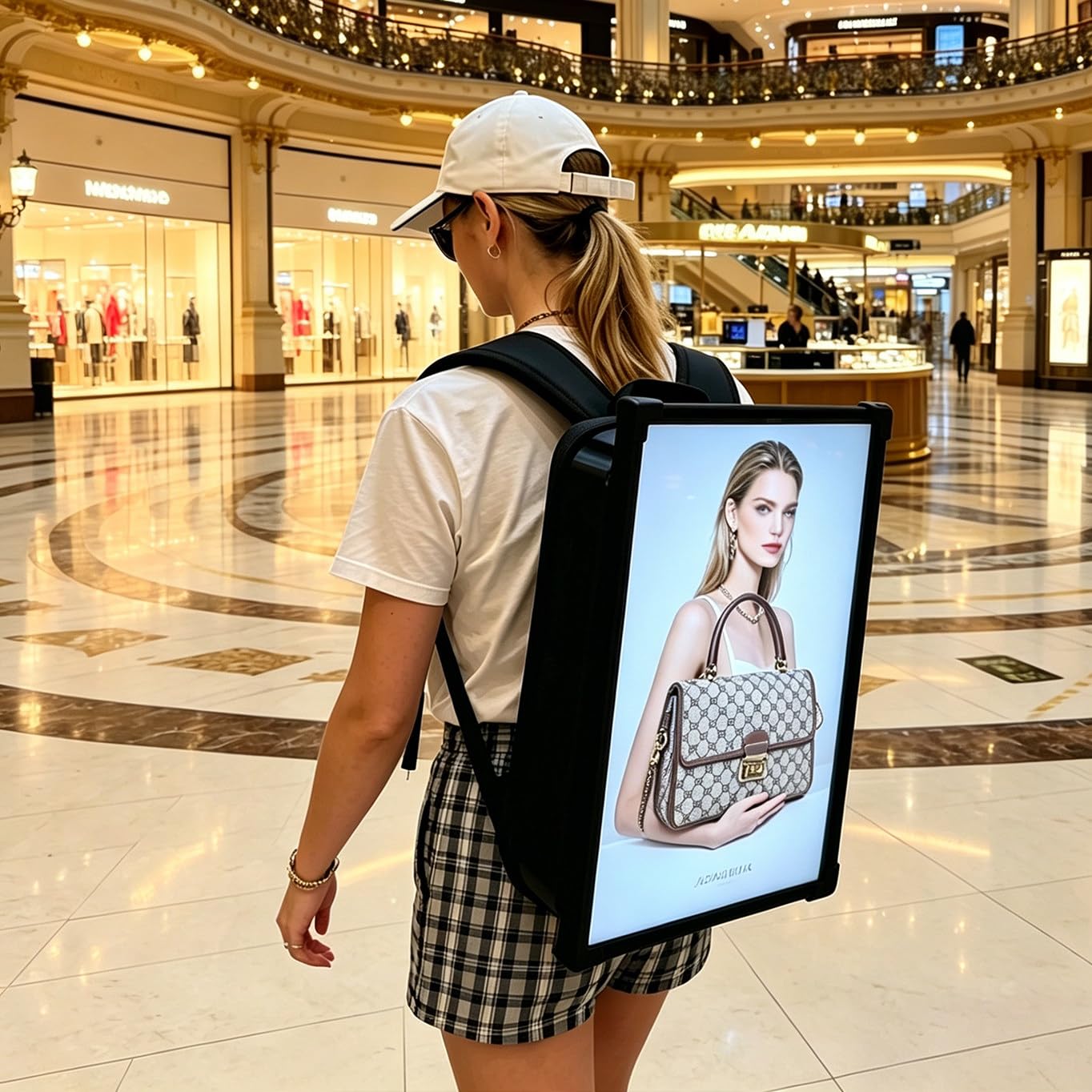 Lunauemaya 21.5 Inch Advertising Display Backpack, LCD Digital Signage Backpack for Shopping Mall, Human Walking Video Billboard with 8g USB/Mobile Phone Sync/Cloud Platform, HD Picture