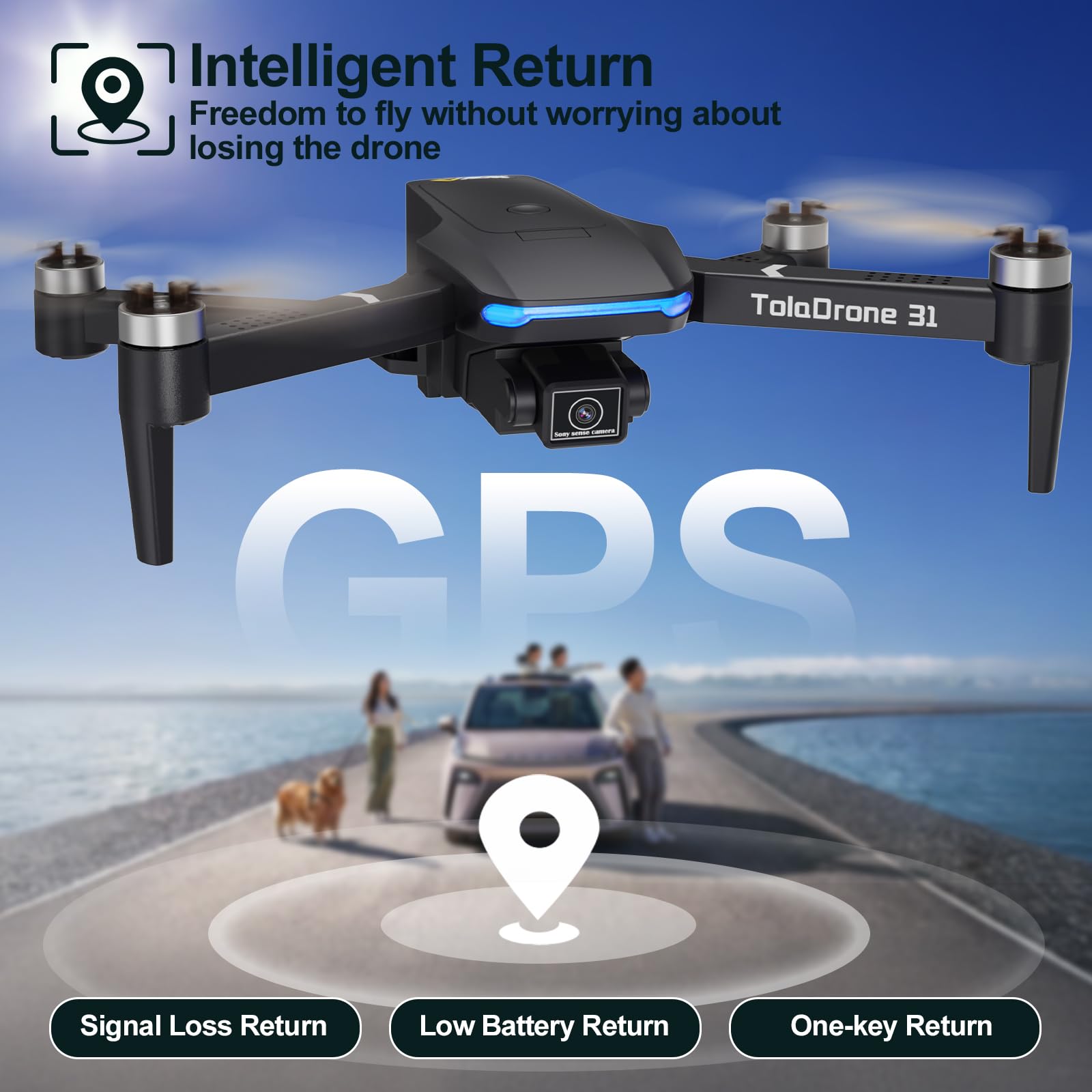 Toladrone Drone GPS con Telecamera 4K, 5G WIFI FPV Drones di Trasmissione per Adulti Motore Senza Spazzole Ritorno Automatico Seguimi RC Quadrocopter TD31GPS Droni per Principianti