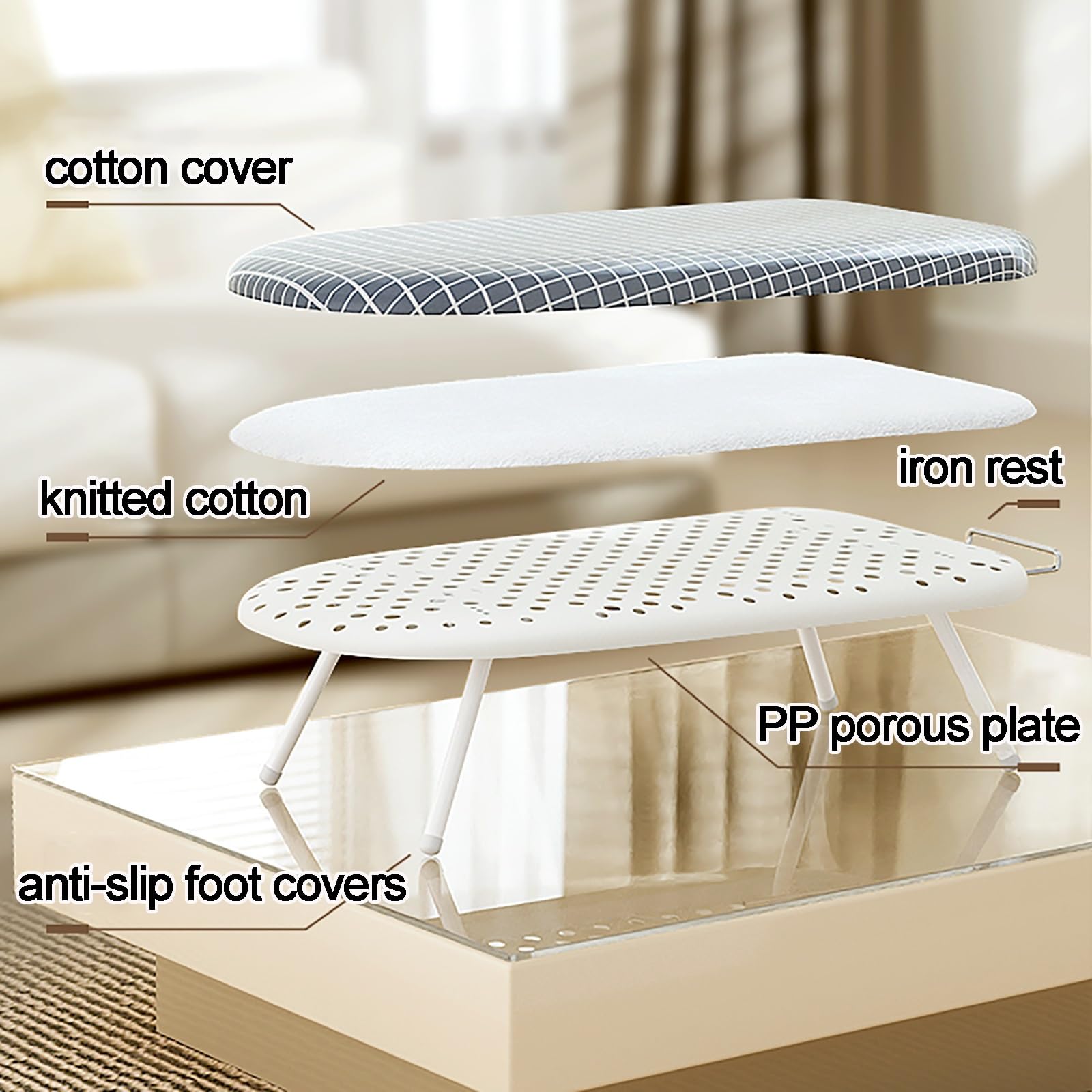 Tabla De Planchar De Mesa con Soporte para Plancha, Tabla De Planchar PortáTil con Funda Y Almohadilla, Tabla De Planchar Plegable Compacta Que Ahorra Espacio para ArtíCulos del Hogar, Dormitorio (Co