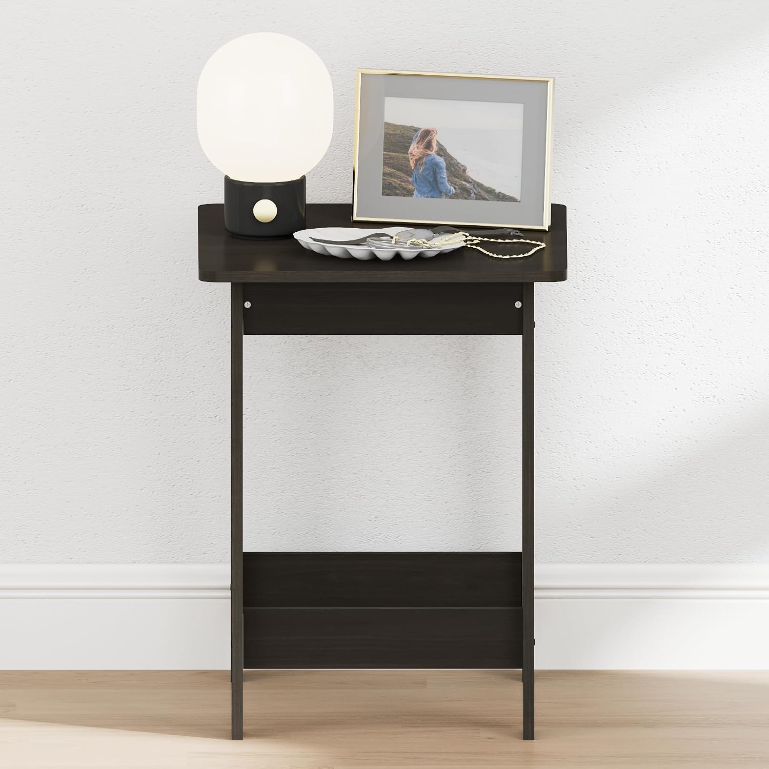 Furinno Beginning Night Stand, Square Nightstand, Wood Bedside Table with H-Legs, Side Table, End Table, Easy Assembly, for Bedroom, Closet, Dorm, Espresso