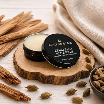 Beard Balm for Men - Nourishing Beard Conditioner with Shea & Murumuru Butters - Strong Hold & Styling - Includes Jojoba & Argan Oils - Beard Softener & Moisturiser (60ml, White Suede)