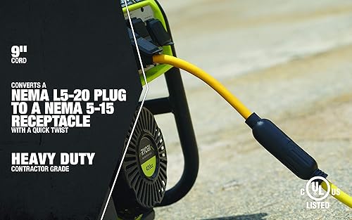 Miniatura 7 de Coleman Cable 90208802 090208802 - Adaptador de cable generador de 5-15P a L5-20R (9 pulgadas, calibre 123), amarillo (paquete de 2)