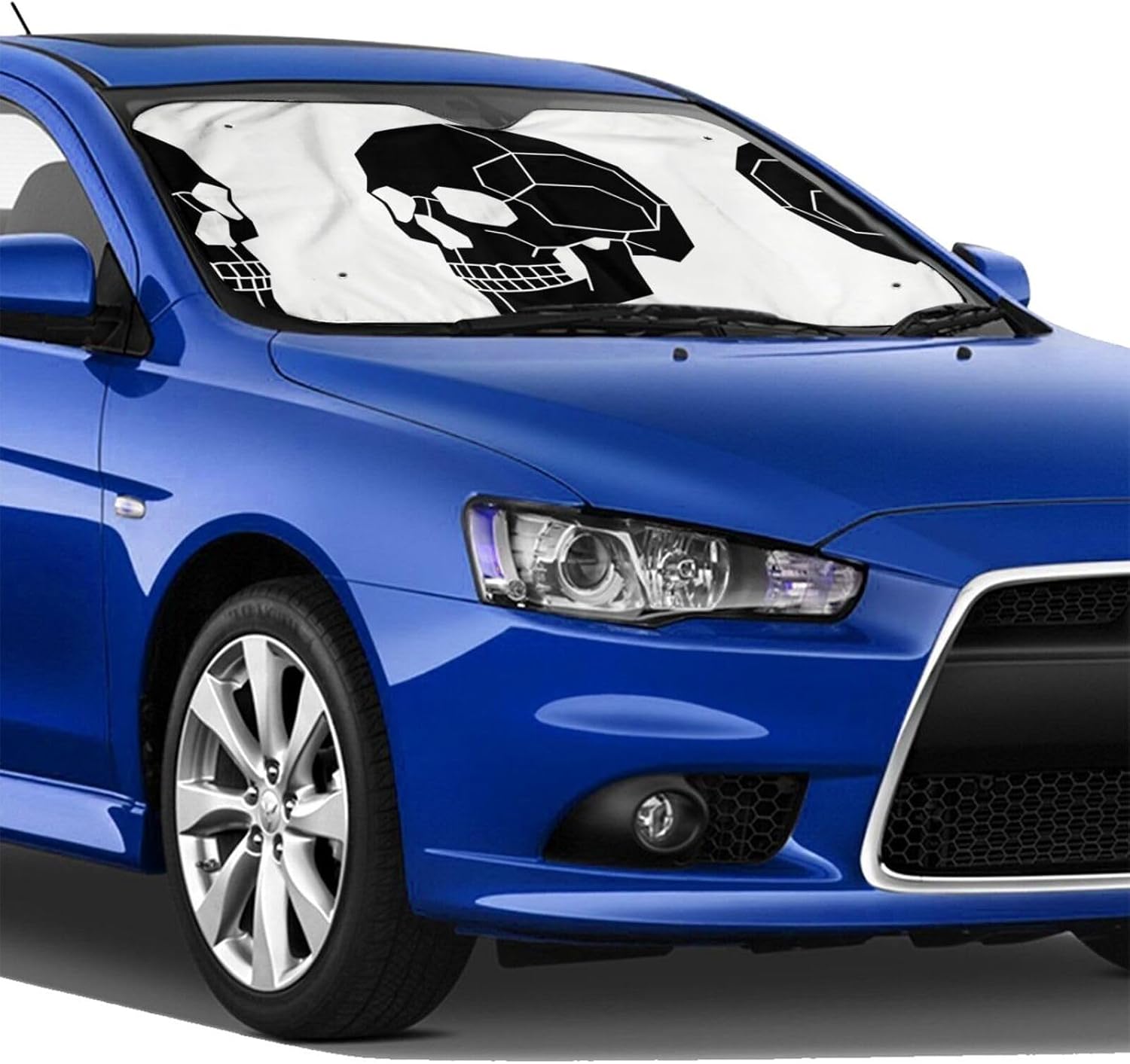 Black Skull Print Foldable Car Windshield Sun Shade 55x30in image 4