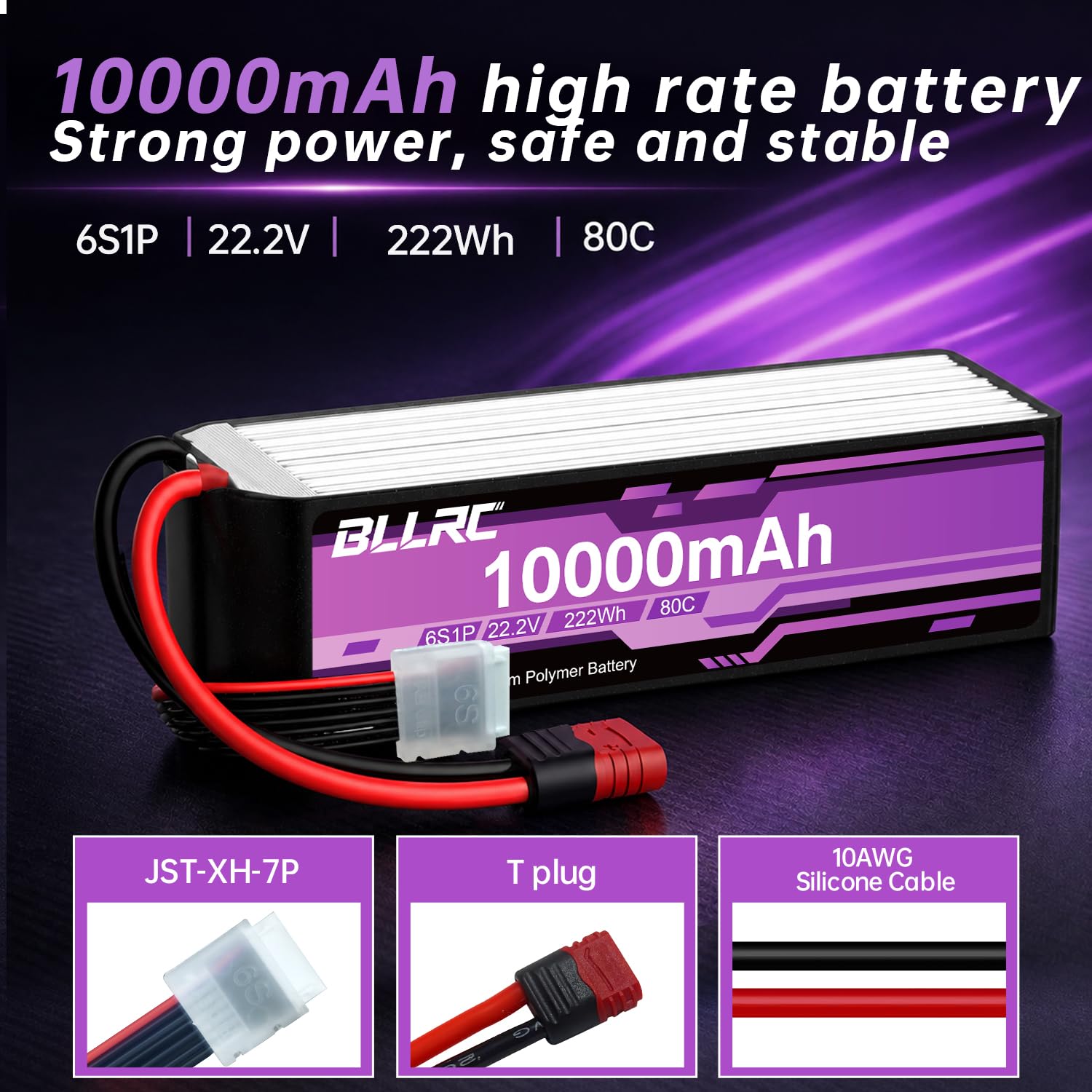 1PCS 22.2V 10000mAh 6S 80C Batería LiPo con Conector T para Camiones RC, todoterrenos, cuadricópteros, Drones fotográficos y helicópteros