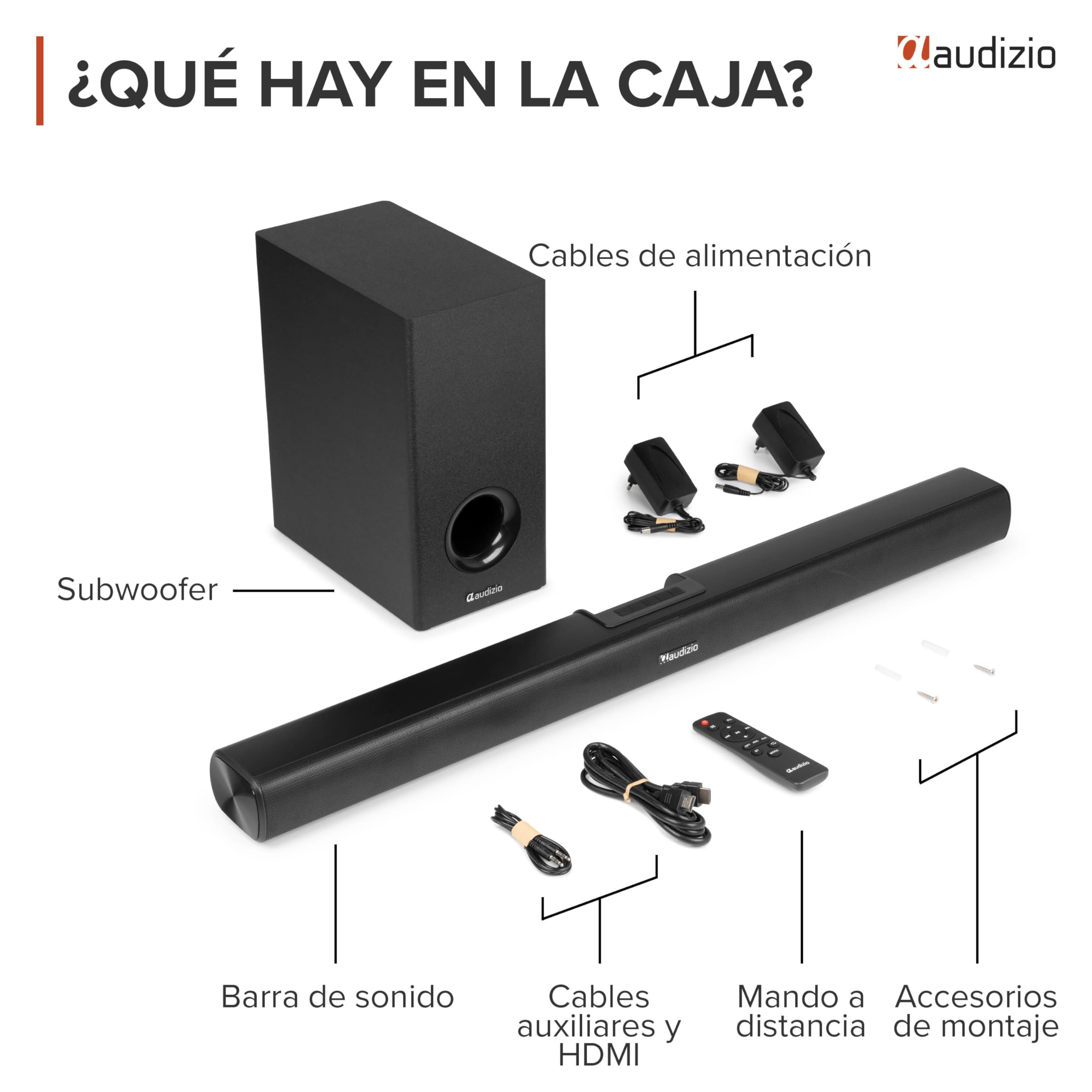 Audizio SB92S – Barra de Sonido 150W con subwoofer 6,5", HDMI ARC, Bluetooth 5.0, USB, óptica y AUX, soundbar 90 cm para TV con Graves Profundos y Mando a Distancia, Color Negro