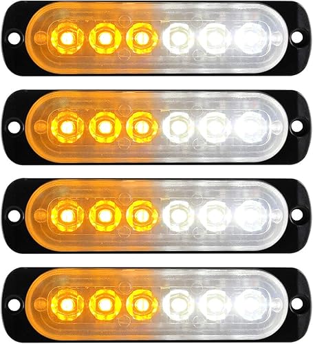 KaiDengZhe 4 unids 6LED ámbar y blanco función de sincronización luz de advertencia de emergencia faro peligro flash precaución barra de luz
