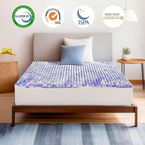 Miniatura 7 de Cubrecolchón de espuma viscoelástica de 2 pulgadas, tamaño Queen, funda de colchón de espuma de gel de apoyo morado para alivio de presión,