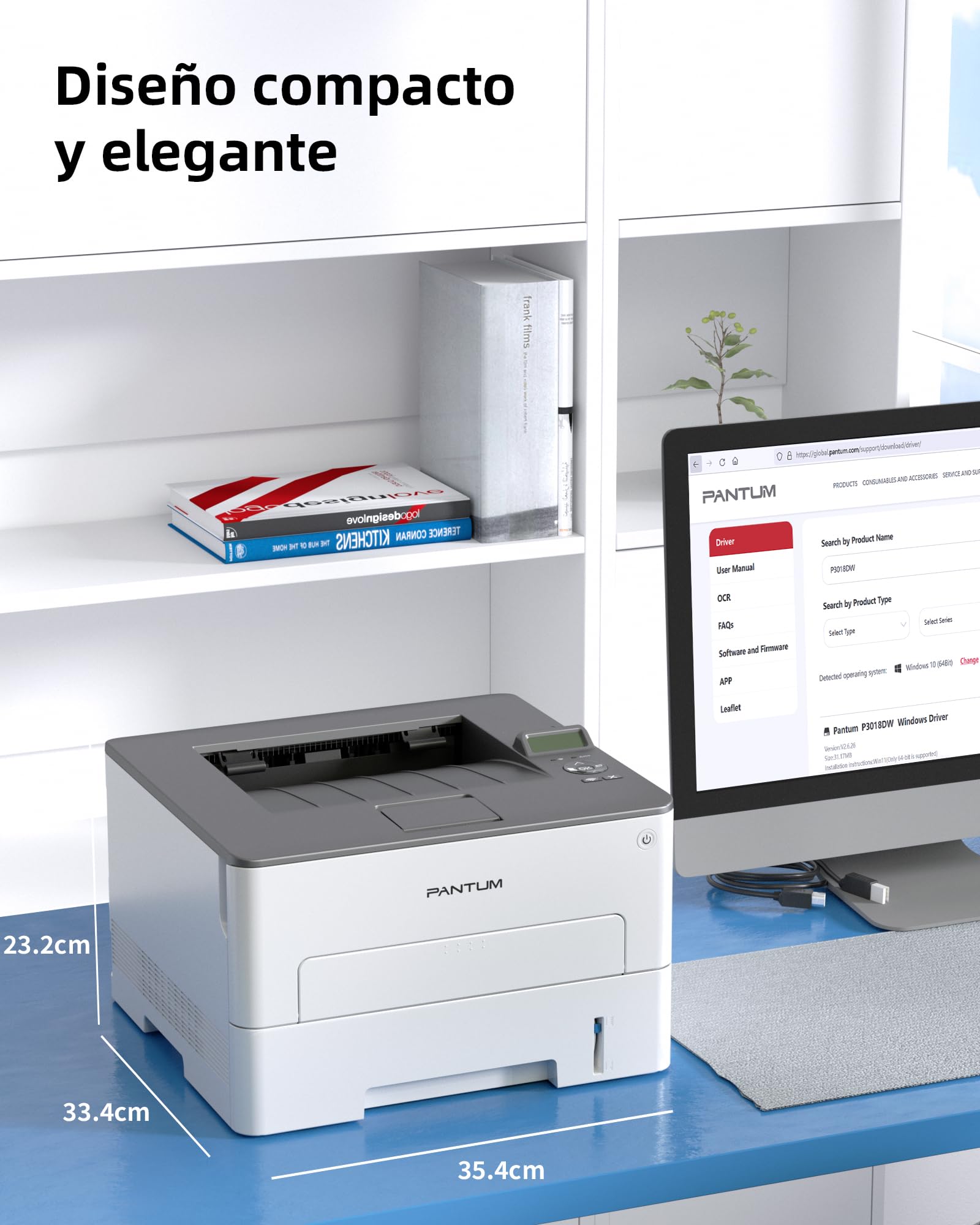 PANTUM P3018DW Impresora Laser Monocromo con Tóner Oringinal - WiFi Impresión a Doble Cara Automática (30 ppm Wi-Fi Direct, Ethernet, USB 2.0, Inalámbrica) para Hogar y Oficina