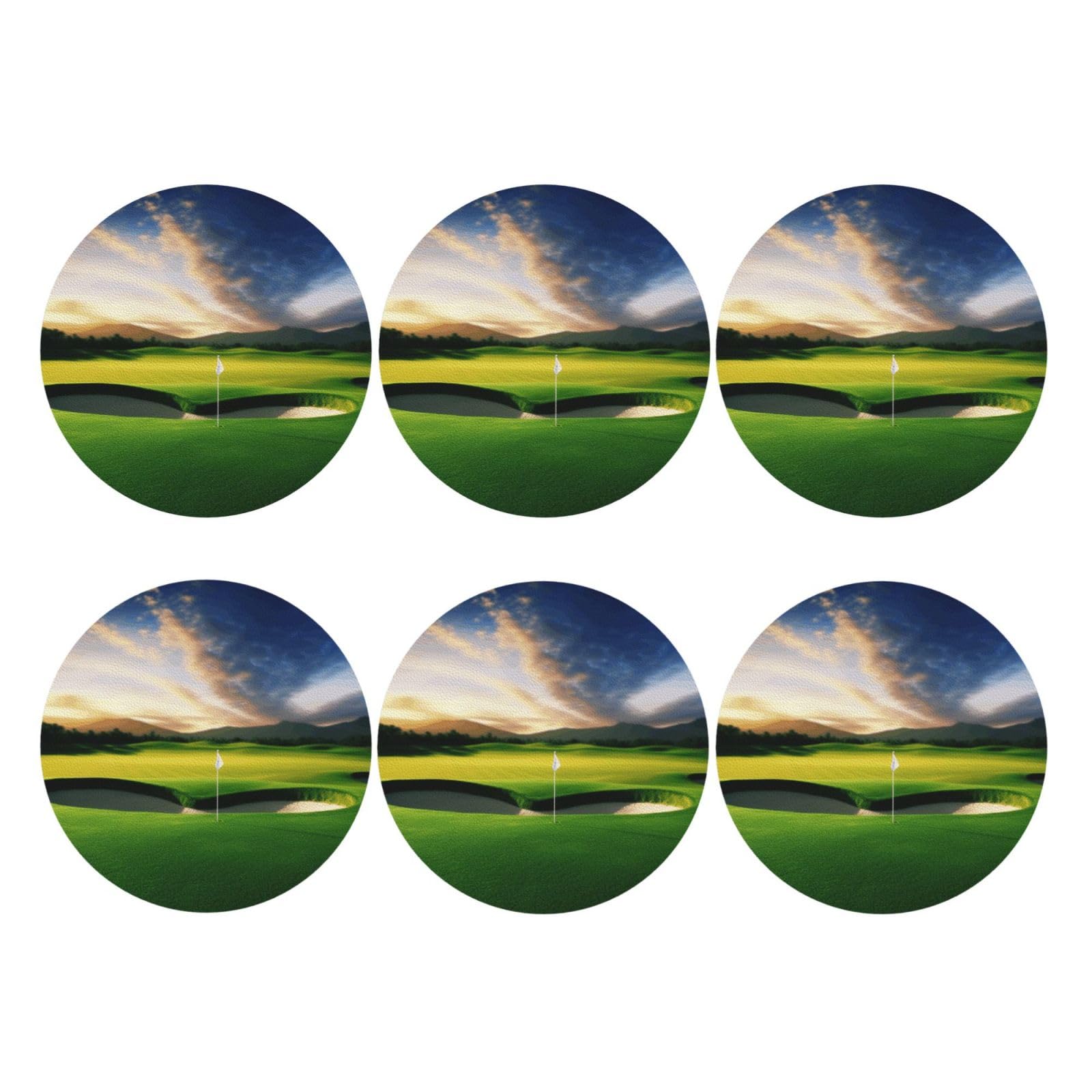 6pcs Leather Coasters for Drinks, Golf Course Drink Coasters for Tabletop Protection, 4" Cup Coasters for Coffee Table Decor, Non-Slip Drinking Cup Mat for Hot Or Cold Drink