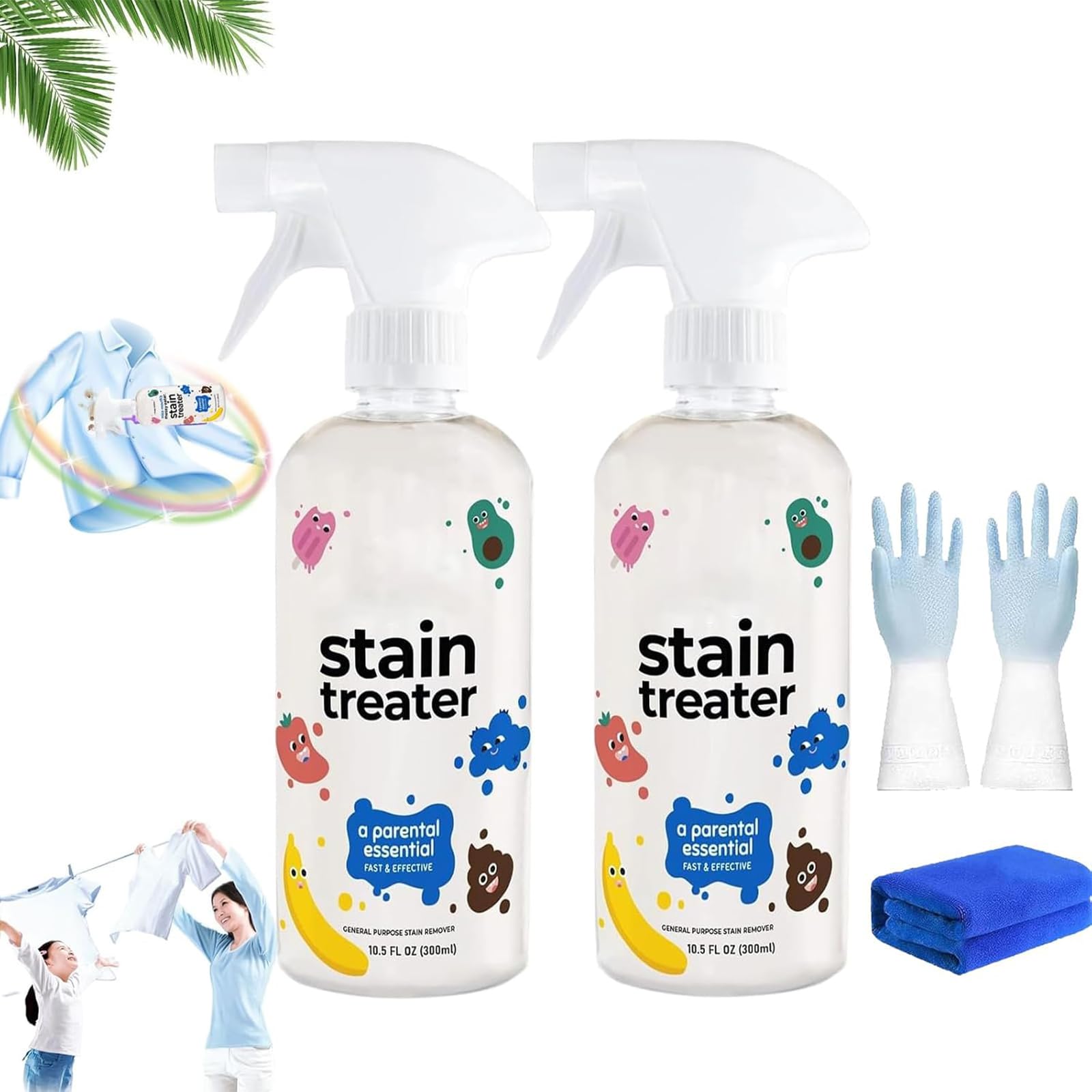 Spray para tratamiento de manchas, 300 ml para ropa, ropa de spray de manchas, tratamiento rápido portátil, antimanchas, alimentos, grasa, café, ropa, ropa interior, polvo (2 unidades)